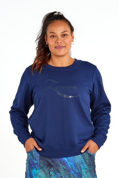 Zeenya-Cosy Up Sweatshirt (Blue on Blue)-Navy-NZ Made-Front