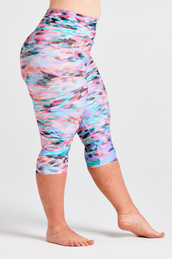Zeenya-Rere - Capri Length Legging-Pink-Blue-NZ Made-Side